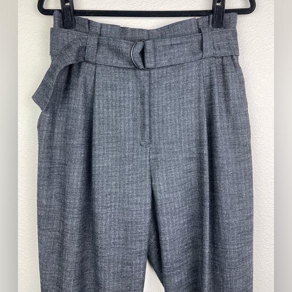 A.L.C. Women's 10 Diego Paperbag Trousers Belted Tapered Leg Grey Stripe Metalli - Picture 16 of 16